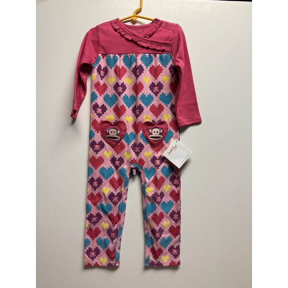 Small Paul by Paul Frank Girls 1-Piece Magent Romper 24 mo. Monkey Theme